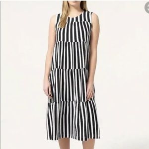 J. Crew Striped Tiered Midi Dress Navy and White Women XXS Knit Stretch -NWOT